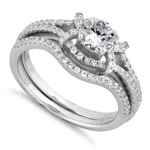 Cathedral - Style Engagement Rings with a Raised Center Stone and Intricate MetalworkSterling Silver Engagement X Pave CZ Set Ring Cathedral - Style Engagement Rings with a Raised Center Stone and Intricate MetalworkSterling Silver Engagement X Pave CZ Set Ring