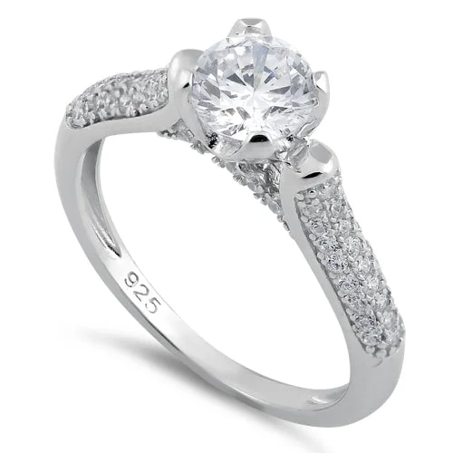 Cathedral - Style Engagement Rings with a Raised Center Stone and Intricate MetalworkSterling Silver Round Cut Engagement CZ Ring Cathedral - Style Engagement Rings with a Raised Center Stone and Intricate MetalworkSterling Silver Round Cut Engagement CZ Ring