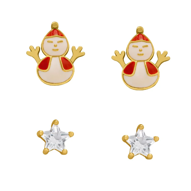 Rose Gold - Tone Geometric - Patterned Stud Earrings for a Modern and Trendy LookSnowman & Lab Created White Sapphire Holiday Stud Set in Sterling Silver Rose Gold - Tone Geometric - Patterned Stud Earrings for a Modern and Trendy LookSnowman & Lab Created White Sapphire Holiday Stud Set in Sterling Silver