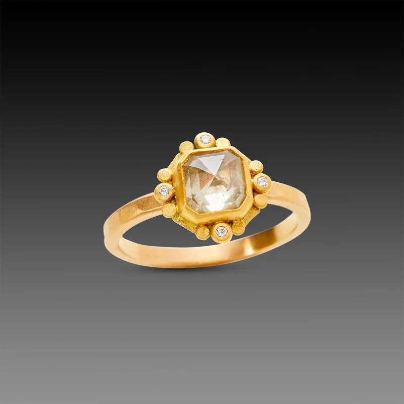 Opal Gemstone Rings in Rose Gold with a Milgrain Edge for a Feminine and Romantic StyleSquare Gray Diamond Ring with 22k Trios Opal Gemstone Rings in Rose Gold with a Milgrain Edge for a Feminine and Romantic StyleSquare Gray Diamond Ring with 22k Trios