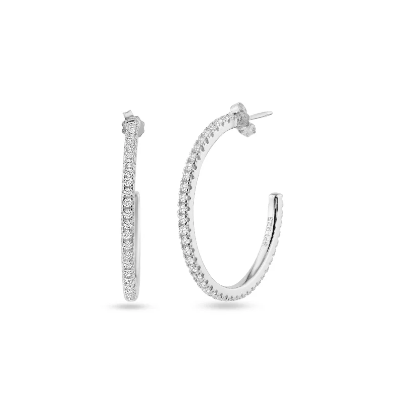 Minimalist hoop earringsSTE01352 - Rhodium Plated Eternity Clear CZ Hoop Earring 29mm Minimalist hoop earringsSTE01352 - Rhodium Plated Eternity Clear CZ Hoop Earring 29mm