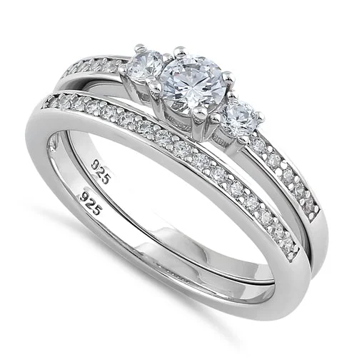 Classic Round Cut Engagement Rings with Platinum Prongs and Halo Setting for Timeless EleganceSterling Silver 3 Stones Engagement Set Ring Classic Round Cut Engagement Rings with Platinum Prongs and Halo Setting for Timeless EleganceSterling Silver 3 Stones Engagement Set Ring