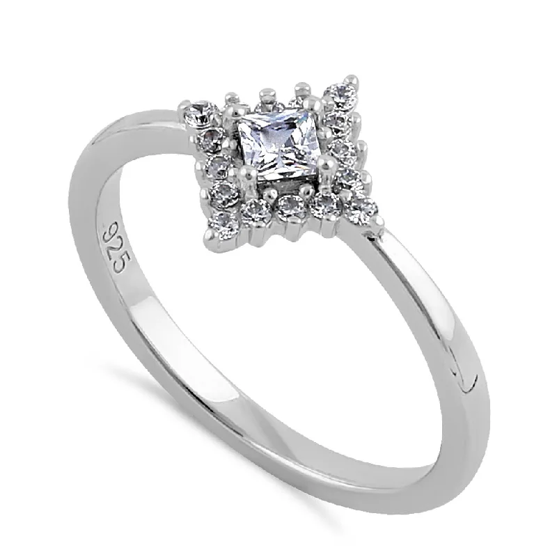 Three - Stone Engagement Rings Symbolizing Love's Past, Present, and Future with Asscher - Cut DiamondsSterling Silver 3mm Clear CZ Princess Halo Engagement Ring Three - Stone Engagement Rings Symbolizing Love's Past, Present, and Future with Asscher - Cut DiamondsSterling Silver 3mm Clear CZ Princess Halo Engagement Ring