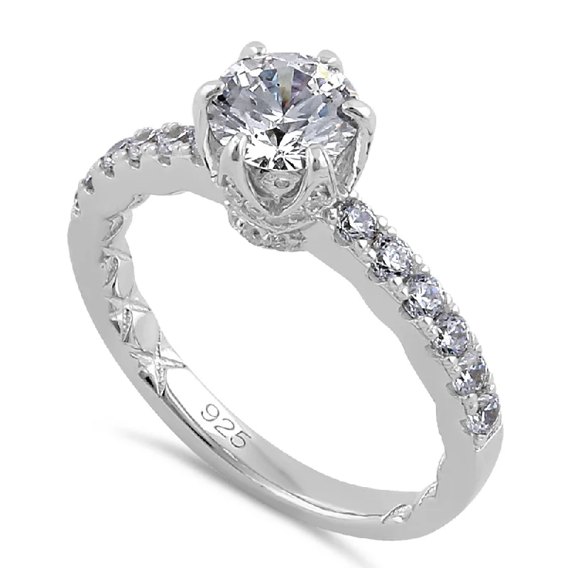 Princess Cut Engagement Rings in 18K White Gold with Micro - Pave Side StonesSterling Silver 6.5mm Clear CZ Crown Engagement Ring Princess Cut Engagement Rings in 18K White Gold with Micro - Pave Side StonesSterling Silver 6.5mm Clear CZ Crown Engagement Ring