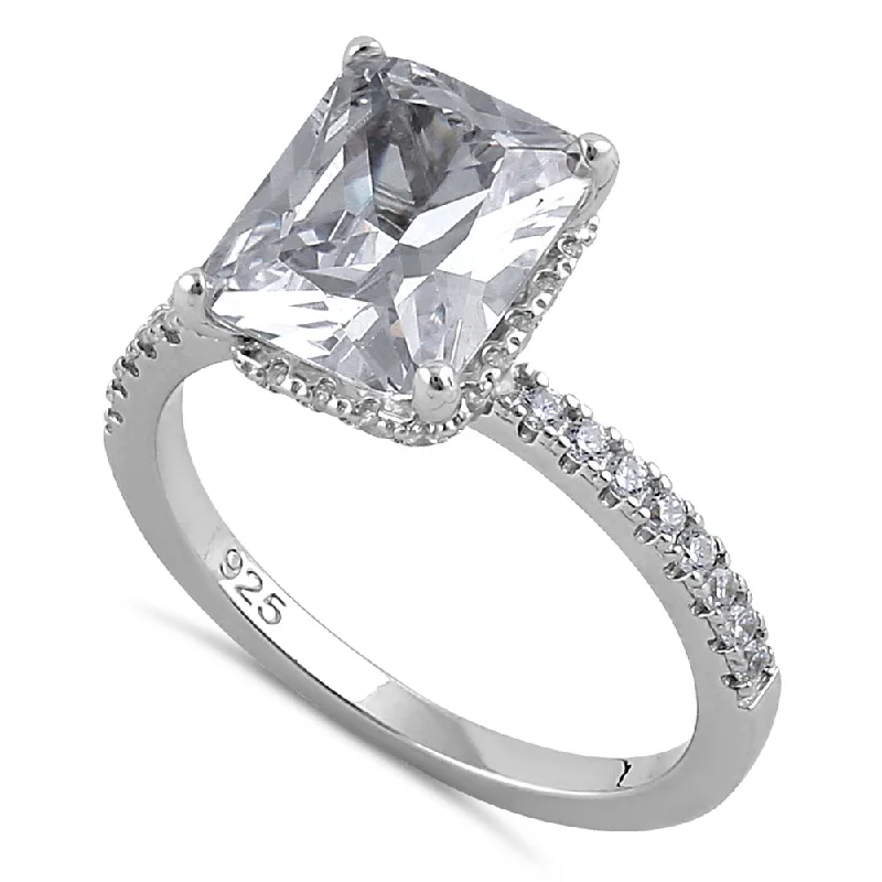 Pear - Shaped Engagement Rings in Yellow Gold with a Diamond - Encrusted BandSterling Silver Clear CZ Emerald Engagement Ring Pear - Shaped Engagement Rings in Yellow Gold with a Diamond - Encrusted BandSterling Silver Clear CZ Emerald Engagement Ring