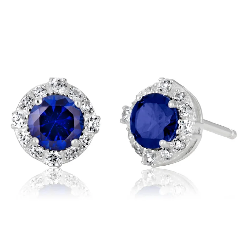 Matte - Finish Titanium Hexagon Stud Earrings for a Sleek and Contemporary StyleSterling Silver Created Sapphire + Cubic Zirconia Halo Earrings Matte - Finish Titanium Hexagon Stud Earrings for a Sleek and Contemporary StyleSterling Silver Created Sapphire + Cubic Zirconia Halo Earrings