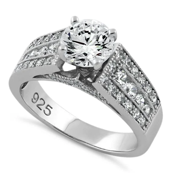 Emerald Cut Engagement Rings with Platinum Gallery and Split Shank DesignSterling Silver Elegant Engagement CZ Ring Emerald Cut Engagement Rings with Platinum Gallery and Split Shank DesignSterling Silver Elegant Engagement CZ Ring