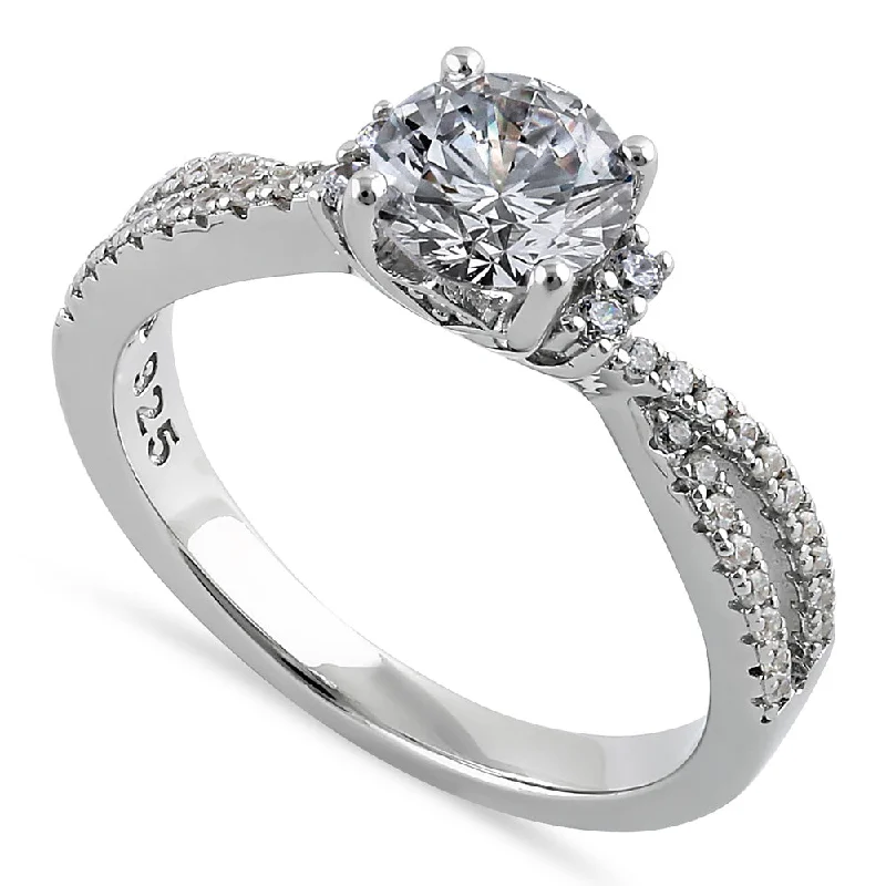 Adjustable Engagement Rings with a Flexible Band and a Princess - Cut Center DiamondSterling Silver Elegant Half Eternity Twist Round Cut Clear CZ Engagement Ring Adjustable Engagement Rings with a Flexible Band and a Princess - Cut Center DiamondSterling Silver Elegant Half Eternity Twist Round Cut Clear CZ Engagement Ring