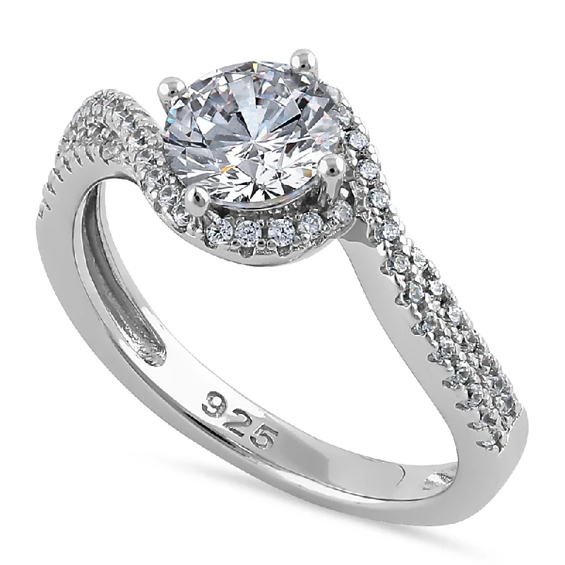 Signature - Design Engagement Rings with a Brand - Exclusive Pattern and Premium DiamondsSterling Silver Elegant Halo Wave Round Cut Clear CZ Engagement Ring Signature - Design Engagement Rings with a Brand - Exclusive Pattern and Premium DiamondsSterling Silver Elegant Halo Wave Round Cut Clear CZ Engagement Ring