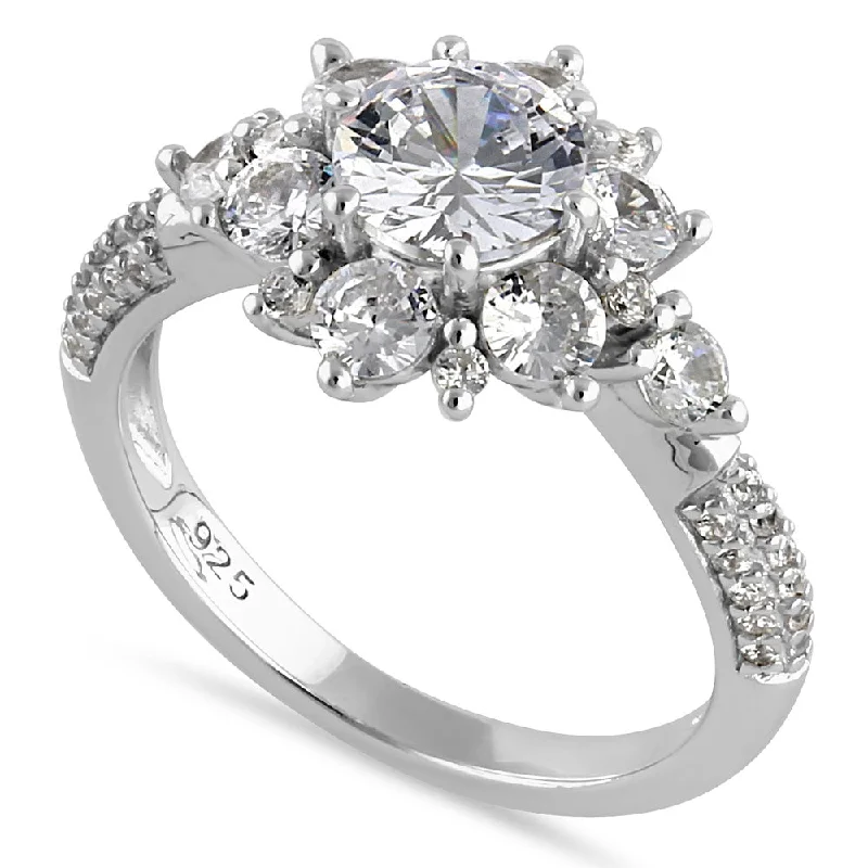 Classic Round Cut Engagement Rings with Platinum Prongs and Halo Setting for Timeless EleganceSterling Silver Exotic Wild Flower Round Cut Clear CZ Engagement Ring Classic Round Cut Engagement Rings with Platinum Prongs and Halo Setting for Timeless EleganceSterling Silver Exotic Wild Flower Round Cut Clear CZ Engagement Ring