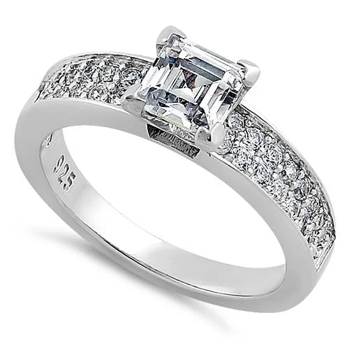Solitaire Engagement Rings with a High - Clarity Round Diamond and Tapered BandSterling Silver Asscher Cut Clear CZ Engagement Ring Solitaire Engagement Rings with a High - Clarity Round Diamond and Tapered BandSterling Silver Asscher Cut Clear CZ Engagement Ring