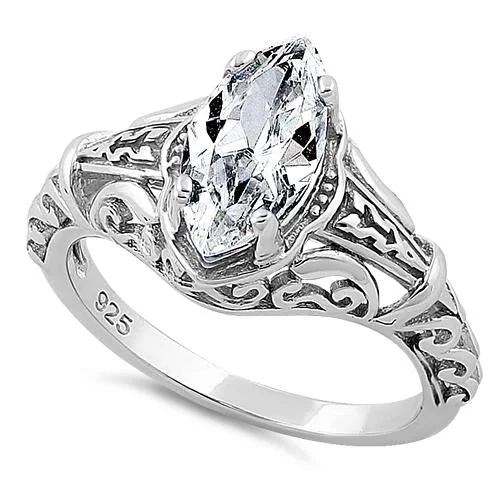 Cathedral - Style Engagement Rings with a Raised Center Stone and Intricate MetalworkSterling Silver Regal Marquise Cut Engagement CZ Ring Cathedral - Style Engagement Rings with a Raised Center Stone and Intricate MetalworkSterling Silver Regal Marquise Cut Engagement CZ Ring