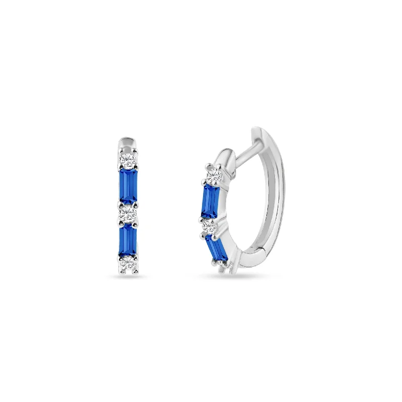 Chunky hoop earringsSterling Silver Rhodium Plated Blue CZ Huggie Hoop Earring 13.2mm - STE01331-BLUE Chunky hoop earringsSterling Silver Rhodium Plated Blue CZ Huggie Hoop Earring 13.2mm - STE01331-BLUE