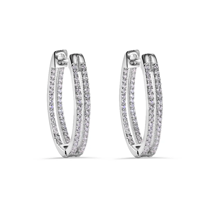 Silver hoop earringsRhodium Plated 925 Sterling Silver Pave Double Clear CZ Hoop Earring - STE01387 Silver hoop earringsRhodium Plated 925 Sterling Silver Pave Double Clear CZ Hoop Earring - STE01387