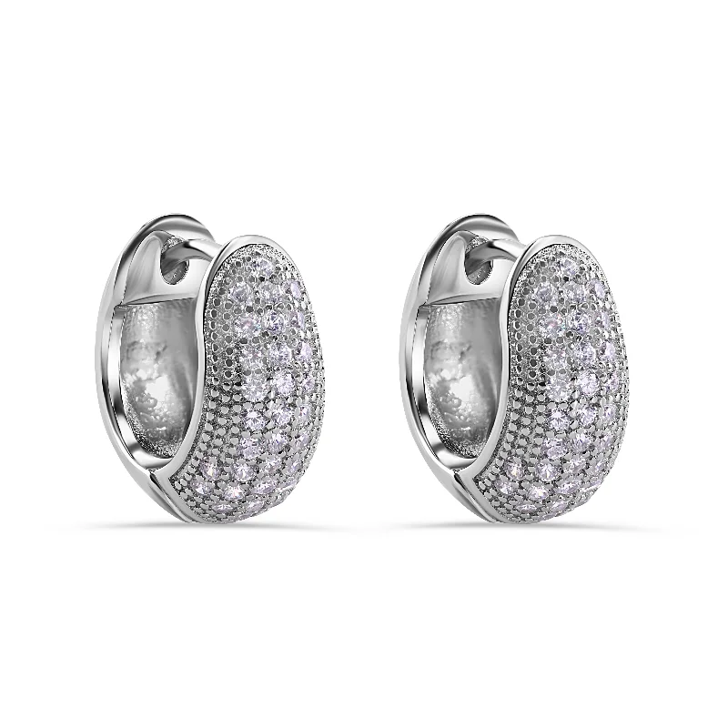 Vintage hoop earringsRhodium Plated 925 Sterling Silver Pave Half Clear CZ Studded Hoop Earring - STE01379 Vintage hoop earringsRhodium Plated 925 Sterling Silver Pave Half Clear CZ Studded Hoop Earring - STE01379