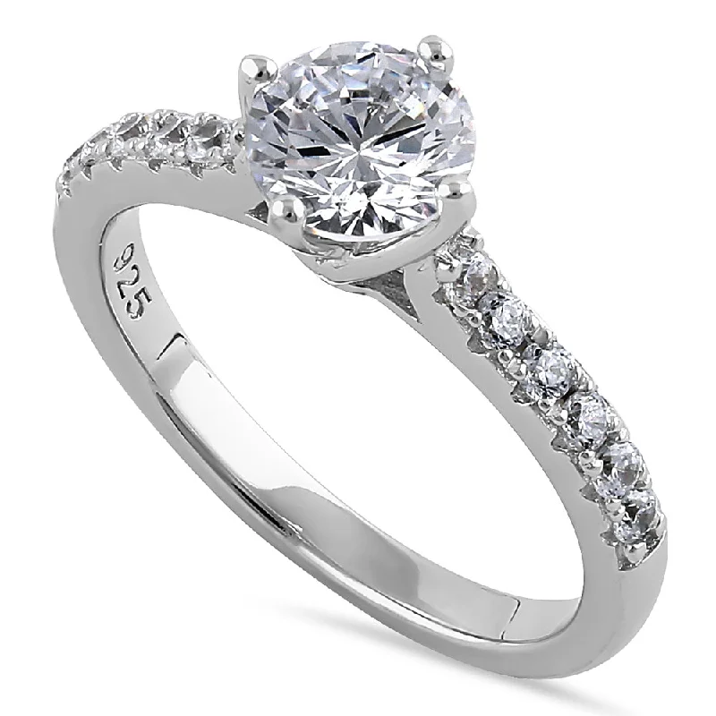 Marquise Cut Engagement Rings with a Channel - Set Diamond BandSterling Silver Simple Classy Round Cut Clear CZ Engagement Ring