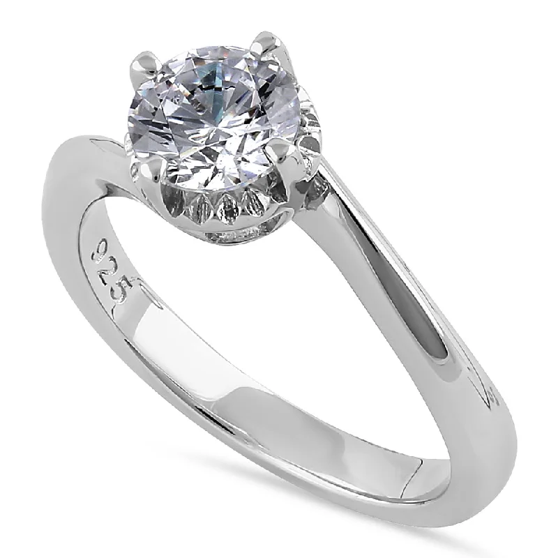 Adjustable Engagement Rings with a Flexible Band and a Princess - Cut Center DiamondSterling Silver Single Stone Curve Round Cut Clear CZ Engagement Ring Adjustable Engagement Rings with a Flexible Band and a Princess - Cut Center DiamondSterling Silver Single Stone Curve Round Cut Clear CZ Engagement Ring