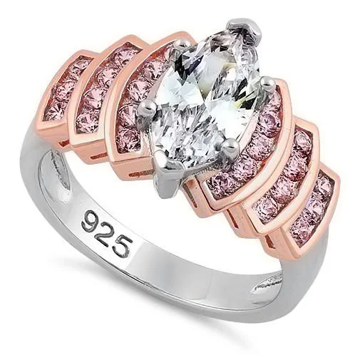 Engagement Rings with Amethyst and Diamond Accents in a Contemporary SettingSterling Silver Two Tone Rose Gold Marquise Engagement Clear & Pink CZ Ring Engagement Rings with Amethyst and Diamond Accents in a Contemporary SettingSterling Silver Two Tone Rose Gold Marquise Engagement Clear & Pink CZ Ring