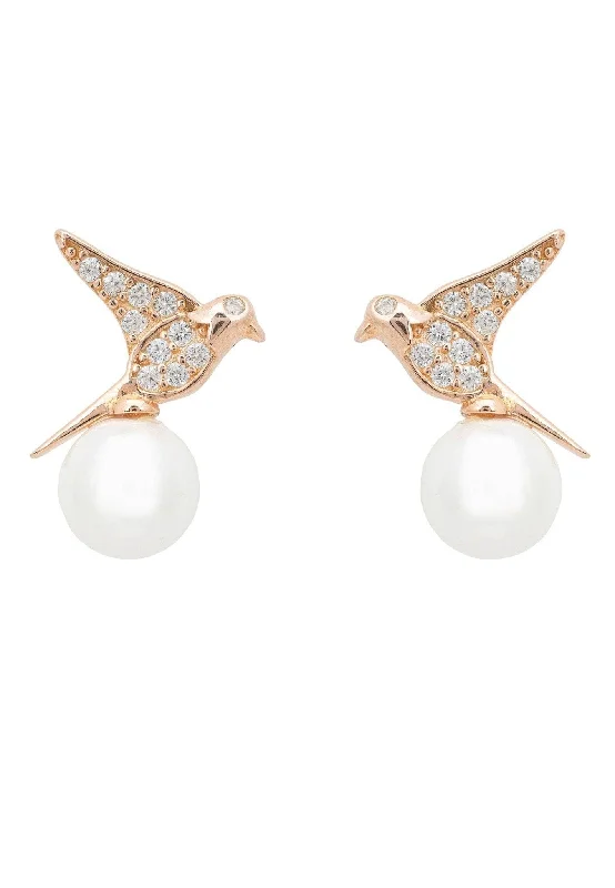 Cubic Zirconia - Encrusted Flower Stud Earrings in Pink for a Girly and Glamorous AccessorySwallows And Pearl Stud Earring Rosegold Cubic Zirconia - Encrusted Flower Stud Earrings in Pink for a Girly and Glamorous AccessorySwallows And Pearl Stud Earring Rosegold