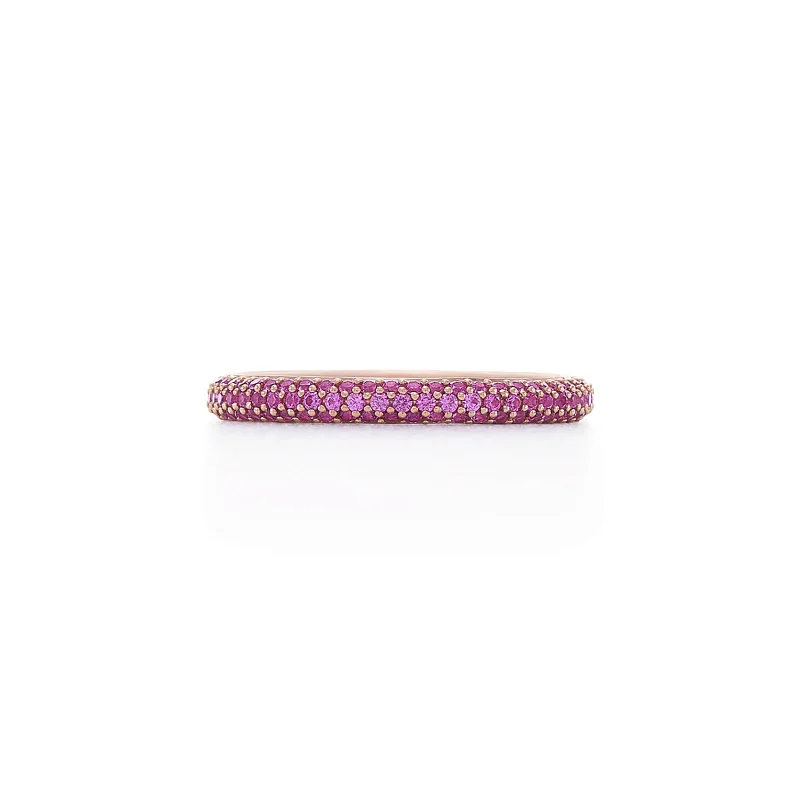 Rhinestone - Embellished Fashion Rings in Silver - Tone Metal for a Glamorous TouchThree-Row Ring with Pavé Pink Sapphires Rhinestone - Embellished Fashion Rings in Silver - Tone Metal for a Glamorous TouchThree-Row Ring with Pavé Pink Sapphires