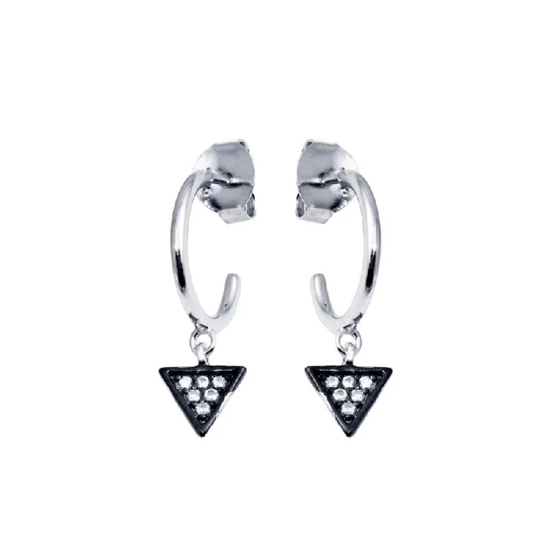Everyday hoop earrings925 Sterling Silver CZ Semi Hoop Triangle Earring - BGE00661