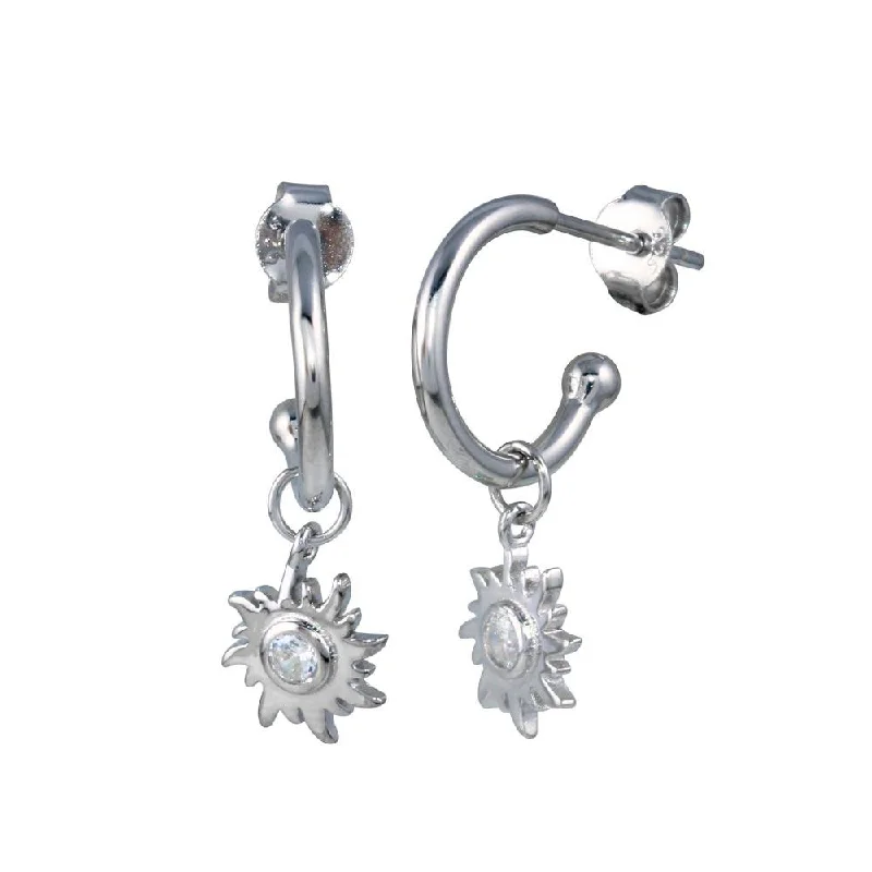 Gold hoop earrings925 Sterling Silver Dangling CZ Sun Hoop Earring - STE01273