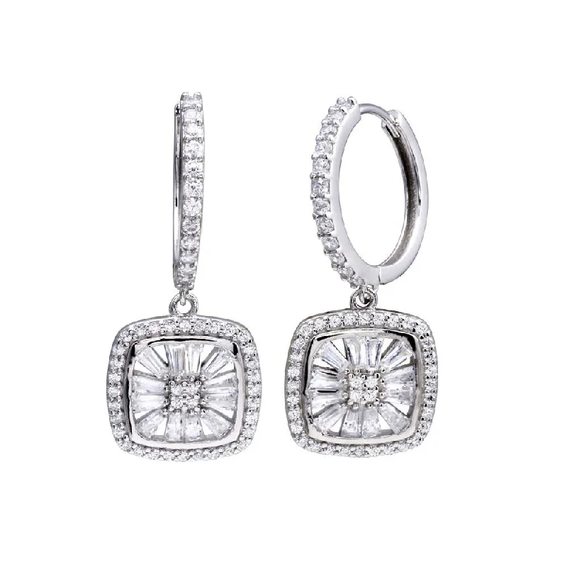Rose gold hoop earringsRhodium Plated 925 Sterling Silver CZ Hoop Dangling Halo Square Earring - STE01319 Rose gold hoop earringsRhodium Plated 925 Sterling Silver CZ Hoop Dangling Halo Square Earring - STE01319