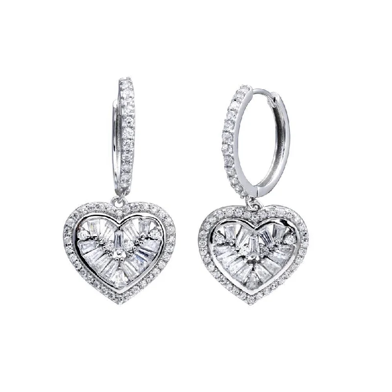 Trendy hoop earringsRhodium Plated 925 Sterling Silver CZ Hoop Dangling Heart Earring - STE01318 Trendy hoop earringsRhodium Plated 925 Sterling Silver CZ Hoop Dangling Heart Earring - STE01318