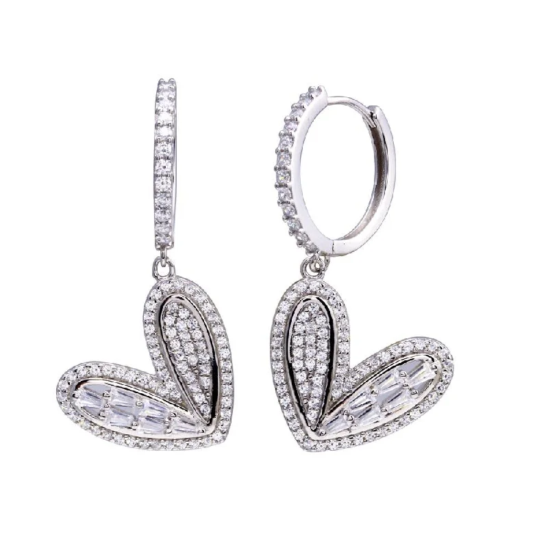 Rose gold hoop earringsRhodium Plated 925 Sterling Silver CZ Hoop Dangling Wide Heart Earring - STE01320 Rose gold hoop earringsRhodium Plated 925 Sterling Silver CZ Hoop Dangling Wide Heart Earring - STE01320