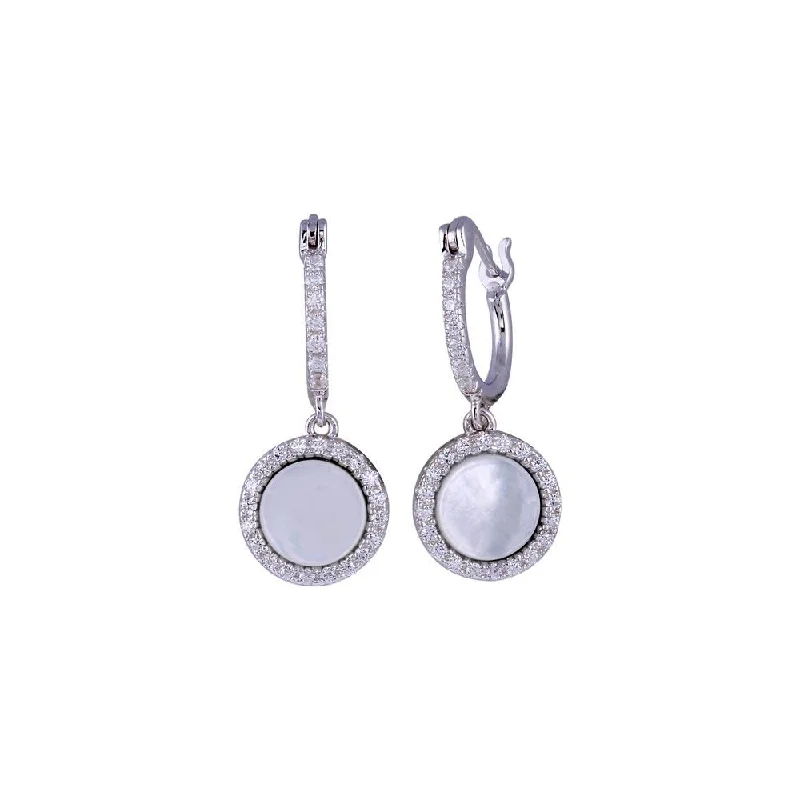 Large hoop earringsRhodium Plated 925 Sterling Silver Dangling CZ Disc with Mother of Pearl huggie hoop Earring -BGE00675 Large hoop earringsRhodium Plated 925 Sterling Silver Dangling CZ Disc with Mother of Pearl huggie hoop Earring -BGE00675