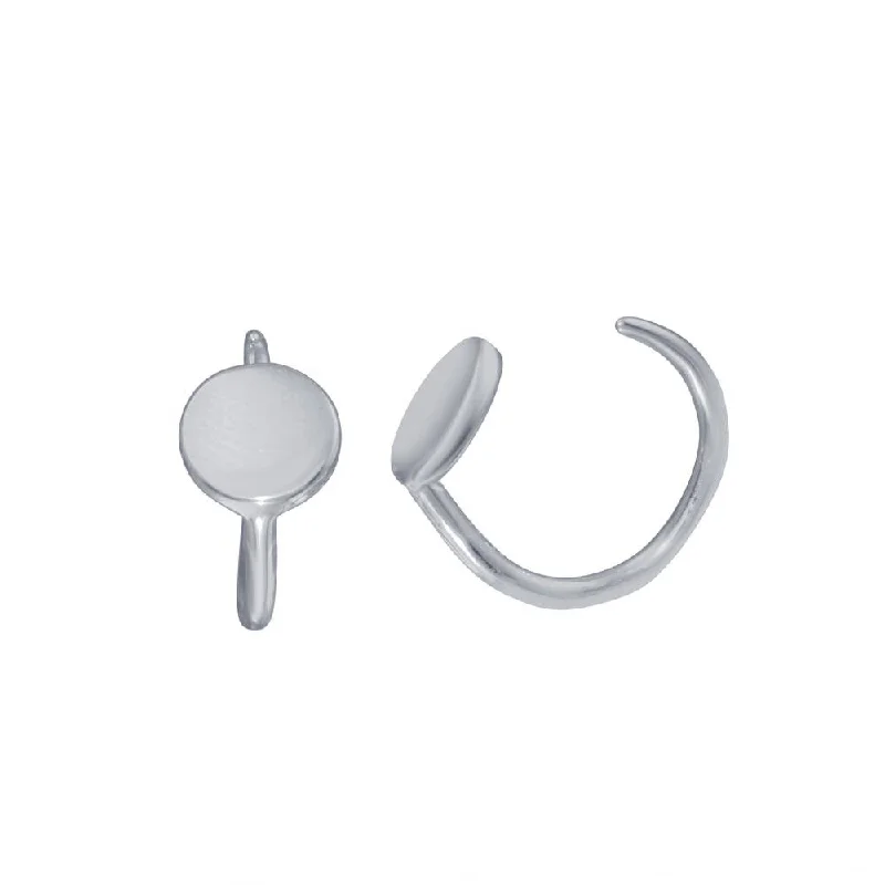 Oval hoop earringsRhodium Plated 925 Sterling Silver Disc Semi-Hoop Earring - STE01315RH Oval hoop earringsRhodium Plated 925 Sterling Silver Disc Semi-Hoop Earring - STE01315RH