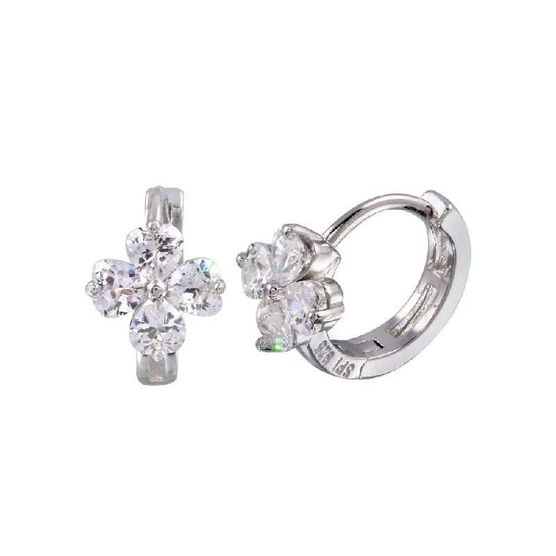 Beaded hoop earringsRhodium Plated 925 Sterling Silver Flower CZ huggie hoop Earring - STE01245 Beaded hoop earringsRhodium Plated 925 Sterling Silver Flower CZ huggie hoop Earring - STE01245
