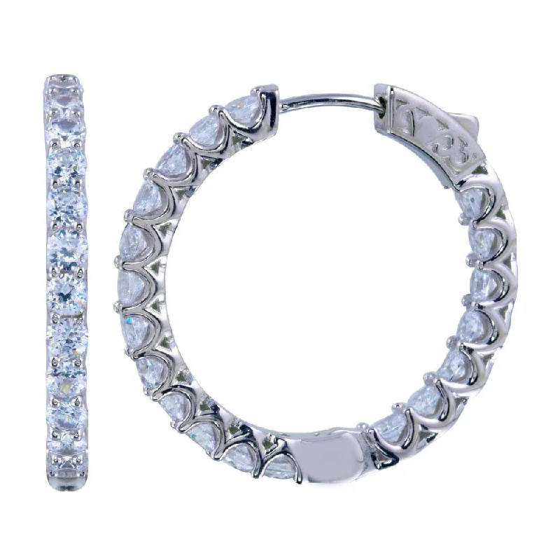 Rose gold hoop earringsRhodium Plated 925 Sterling Silver Inside Out CZ Hoop Vault Lock Earring 24mm - STE01307 Rose gold hoop earringsRhodium Plated 925 Sterling Silver Inside Out CZ Hoop Vault Lock Earring 24mm - STE01307