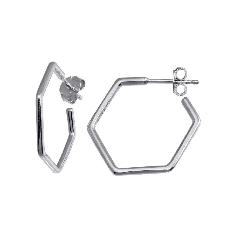 Gold hoop earringsRhodium Plated 925 Sterling Silver Large Hexagon Semi Hoop Earring - STE01229 Gold hoop earringsRhodium Plated 925 Sterling Silver Large Hexagon Semi Hoop Earring - STE01229