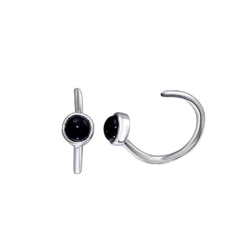 Hoop earrings for womenRhodium Plated 925 Sterling Silver Round Onyx Semi-Hoop Earring - STE01317 Hoop earrings for womenRhodium Plated 925 Sterling Silver Round Onyx Semi-Hoop Earring - STE01317