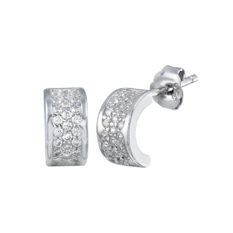 Huggie hoop earringsRhodium Plated 925 Sterling Silver Semi Hoop CZ huggie hoop Earring - STE01238 Huggie hoop earringsRhodium Plated 925 Sterling Silver Semi Hoop CZ huggie hoop Earring - STE01238