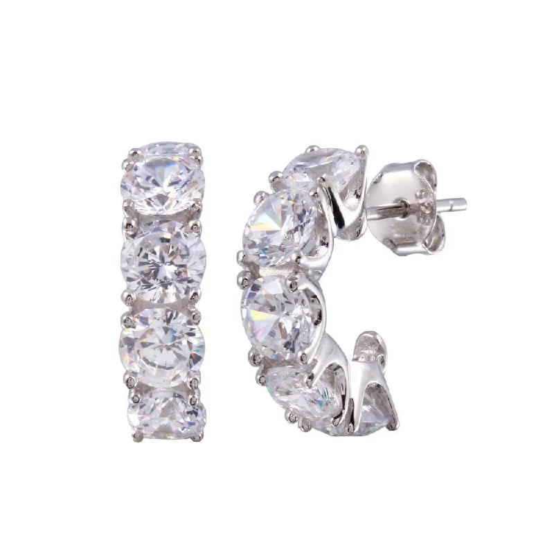 Sterling silver hoop earringsRhodium Plated 925 Sterling Silver Semi Hoop CZ Round Earring - STE01234 Sterling silver hoop earringsRhodium Plated 925 Sterling Silver Semi Hoop CZ Round Earring - STE01234