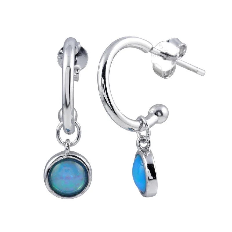 Chunky hoop earringsRhodium Plated 925 Sterling Silver Semi Hoop Dangling Blue Opal Earring - STE01223BLUE Chunky hoop earringsRhodium Plated 925 Sterling Silver Semi Hoop Dangling Blue Opal Earring - STE01223BLUE