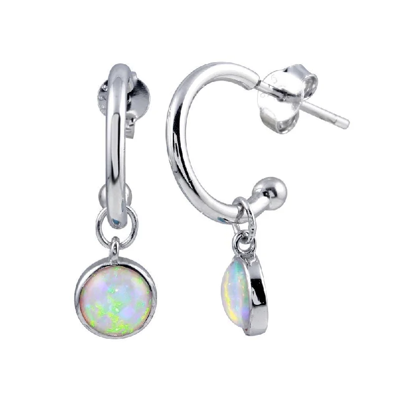 Minimalist hoop earringsRhodium Plated 925 Sterling Silver Semi Hoop Dangling Pink Opal Earring - STE01223PINK Minimalist hoop earringsRhodium Plated 925 Sterling Silver Semi Hoop Dangling Pink Opal Earring - STE01223PINK