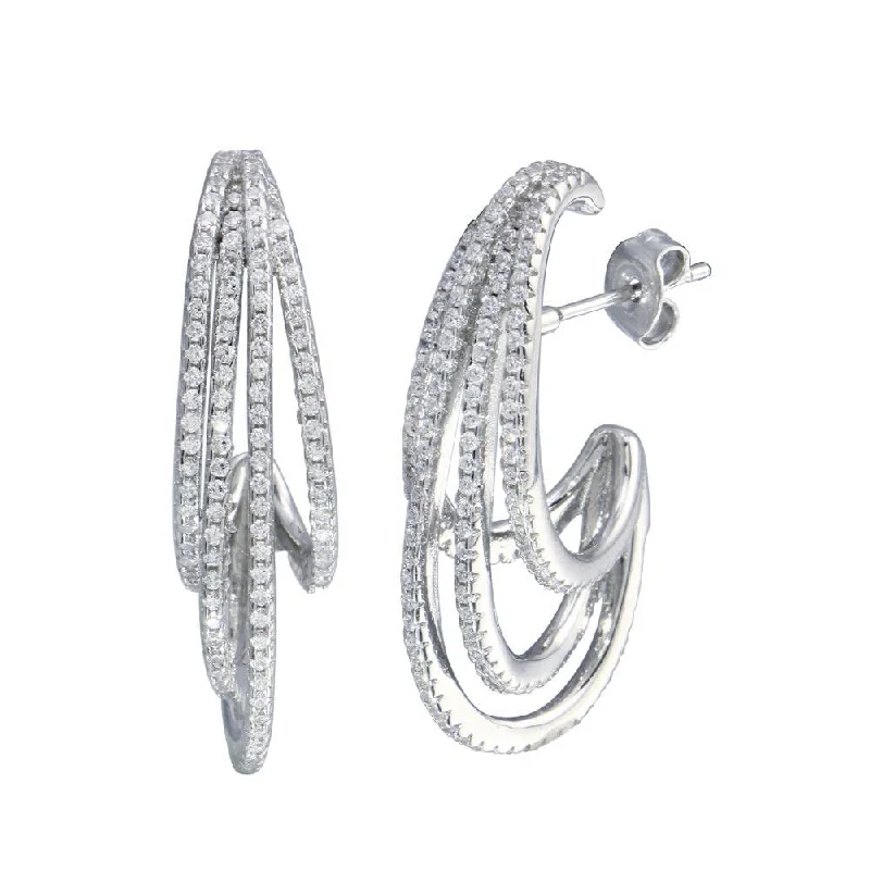 Beaded hoop earringsRhodium Plated 925 Sterling Silver Semi Hoop Dangling Wave Earring - STE01256 Beaded hoop earringsRhodium Plated 925 Sterling Silver Semi Hoop Dangling Wave Earring - STE01256