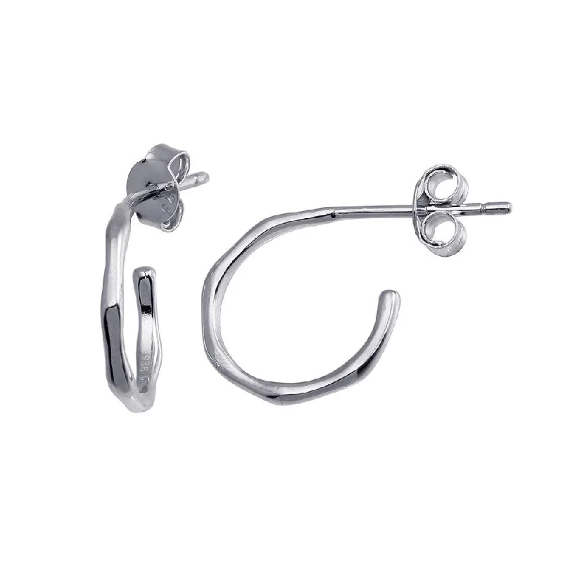 Diamond hoop earringsRhodium Plated 925 Sterling Silver Semi Hoop Earring - STE01226 Diamond hoop earringsRhodium Plated 925 Sterling Silver Semi Hoop Earring - STE01226