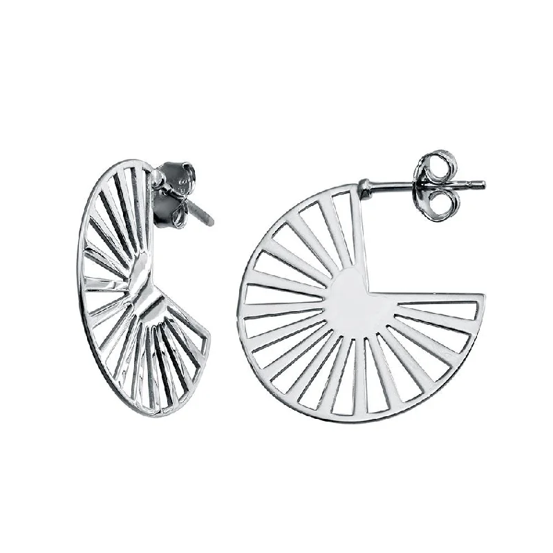 Huggie hoop earringsRhodium Plated 925 Sterling Silver Semi Hoop Fan Earring - SOE00041 Huggie hoop earringsRhodium Plated 925 Sterling Silver Semi Hoop Fan Earring - SOE00041