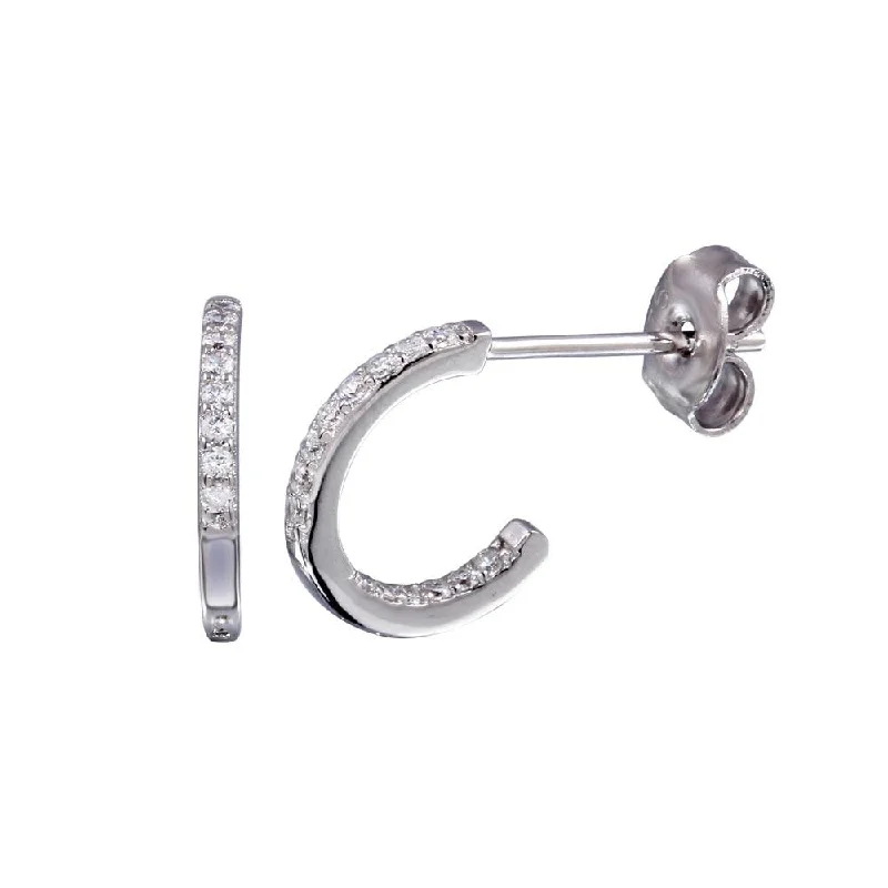 Hypoallergenic hoop earringsRhodium Plated 925 Sterling Silver Semi Hoop Inside Out CZ Earring - STE01232 Hypoallergenic hoop earringsRhodium Plated 925 Sterling Silver Semi Hoop Inside Out CZ Earring - STE01232