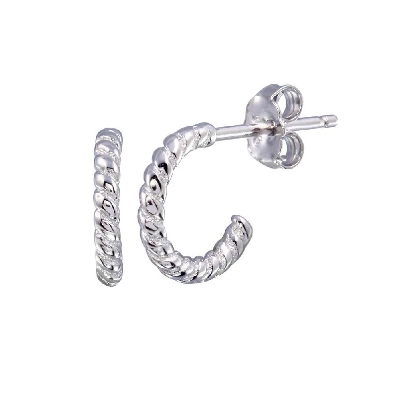 Large hoop earringsRhodium Plated 925 Sterling Silver Semi Hoop Rope Design Earring - STE01233