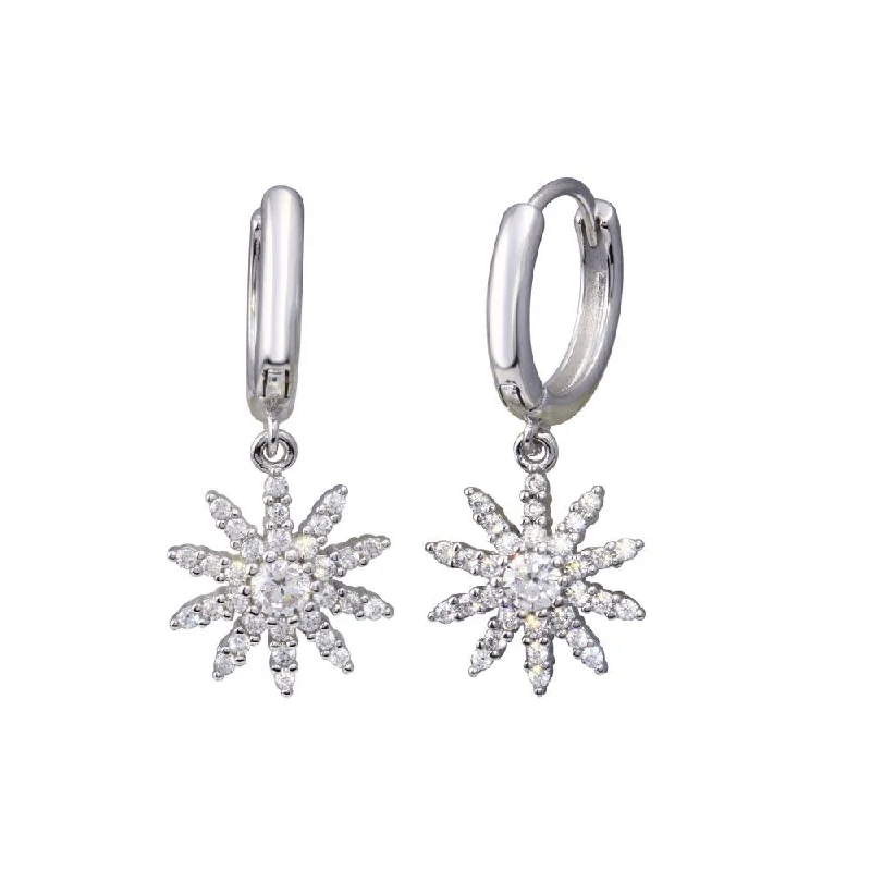 Trendy hoop earringsRhodium Plated 925 Sterling Silver Sun Clear CZ Hoop Earring - STE01323 Trendy hoop earringsRhodium Plated 925 Sterling Silver Sun Clear CZ Hoop Earring - STE01323