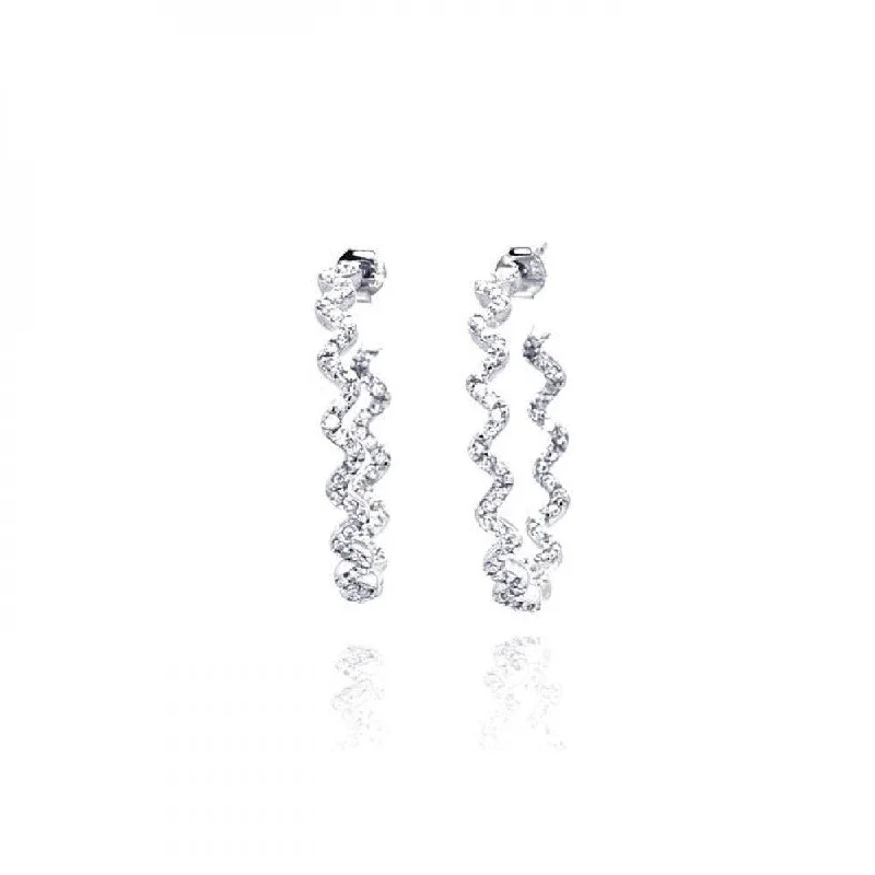 Large hoop earringsRhodium Plated 925 Sterling Silver Zigzag CZ Hoop Earring - STE00533 Large hoop earringsRhodium Plated 925 Sterling Silver Zigzag CZ Hoop Earring - STE00533