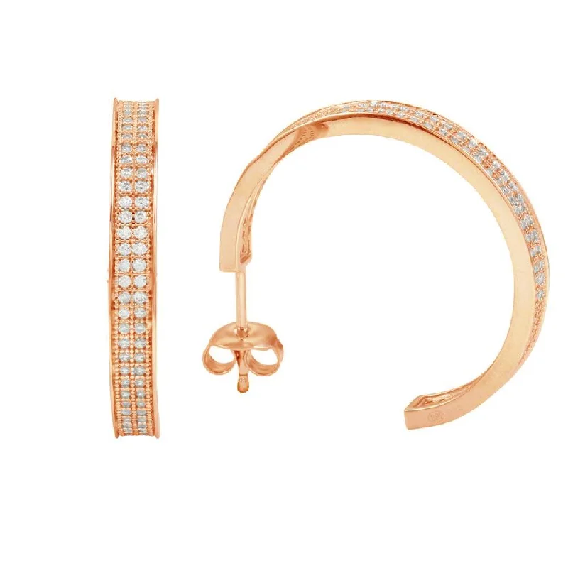 Gold hoop earringsSilver 925 Rose Gold Plated Channel Clear CZ Hoop Earring - GME00003RGP Gold hoop earringsSilver 925 Rose Gold Plated Channel Clear CZ Hoop Earring - GME00003RGP
