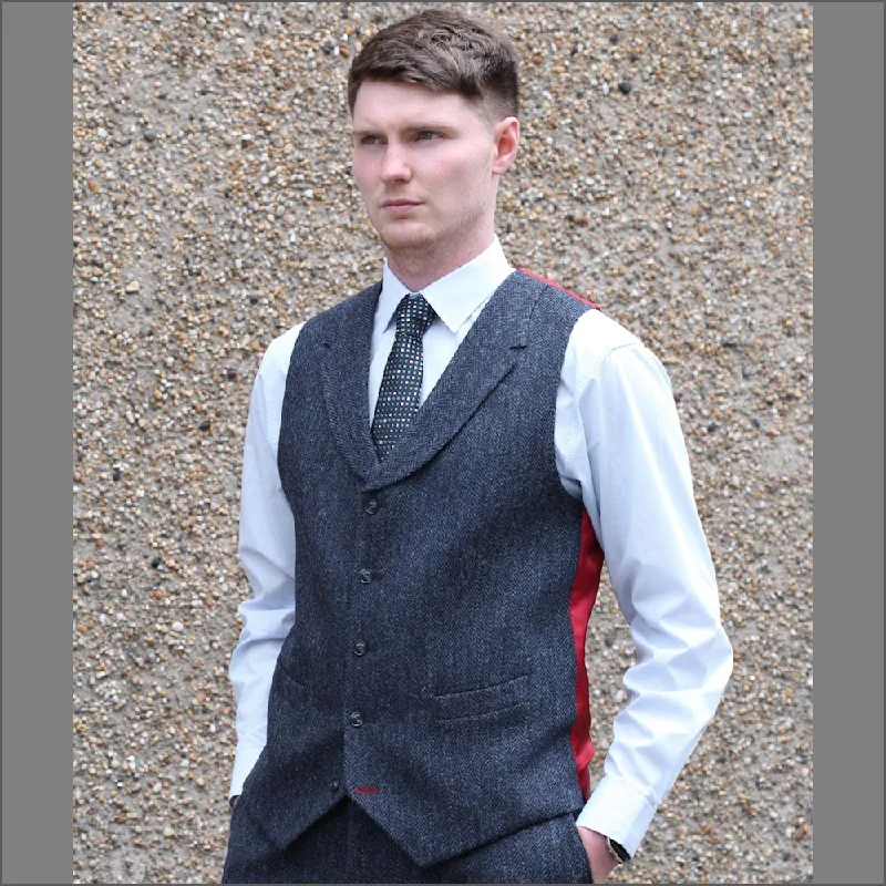Men's stainless - steel promise rings with a matte finishHarris Tweed Dark Blue Herringbone Waistcoat-- Men's stainless - steel promise rings with a matte finishHarris Tweed Dark Blue Herringbone Waistcoat--