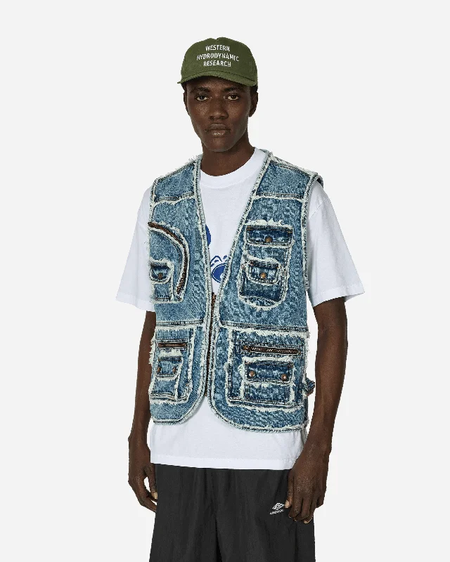 Men's anchor - themed rings for a nautical lookFringes Utility Denim Vest Blue
