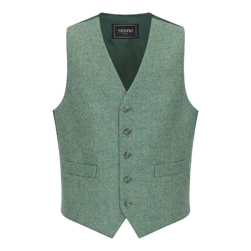 Men's anti - allergy rings for sensitive skinLight Green Herringbone Michael Irish Tweed Waistcoat Men's anti - allergy rings for sensitive skinLight Green Herringbone Michael Irish Tweed Waistcoat